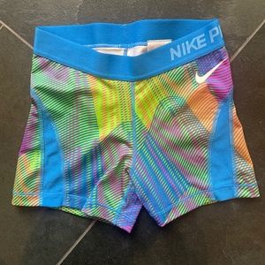 Nike Women's Pro 3” Shorts Small Blue Green Pink
